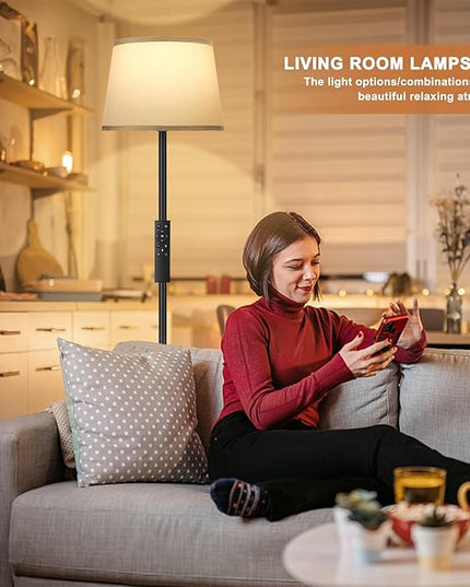 【Upgraded】 Floor Lamps for Living Room, Modern Floor Lamp with Remote Control, Dimmable Colors Temperature Standing Lamp Foot Switch, 9W Bulb Tall Lamps for Bedroom Office Kid Room - Grey - LeafyLoom