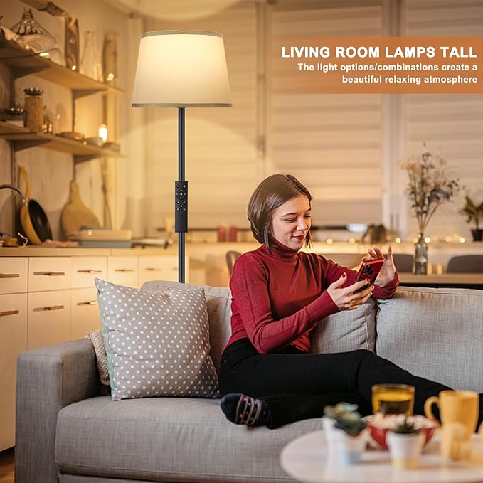 【Upgraded】 Floor Lamps for Living Room, Modern Floor Lamp with Remote Control, Dimmable Colors Temperature Standing Lamp Foot Switch, 9W Bulb Tall Lamps for Bedroom Office Kid Room - Grey - LeafyLoom