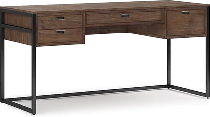 SIMPLIHOME Richmond SOLID WOOD 60 inch Wide Home Office Desk, Writing Table, Workstation, Study Table Furniture in Rustic Natural Aged Brown - LeafyLoom