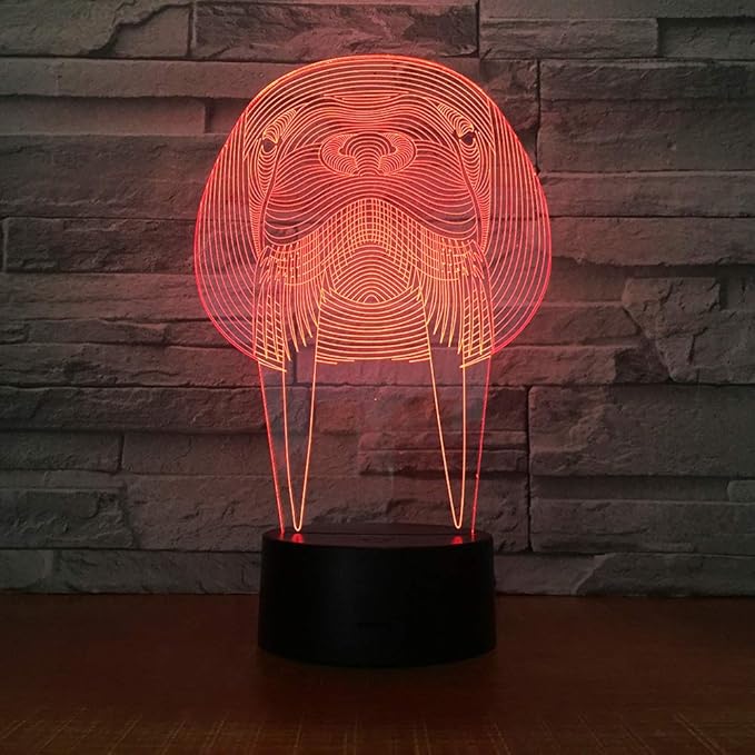 Animal Walrus Shape 3D Optical Illusion Lamp 7 Colors Change Timing Remote Control and Touch Button LED Night Light Gifts Toys - LeafyLoom