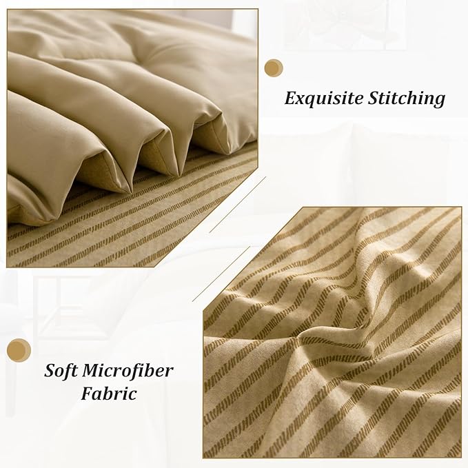 WONGS BEDDING Comforter Set Queen, Reversible Yellow Striped Patchwork Down Alternative Comforter for Queen Bed,3 Pieces (1 Comforter+2 Pillowcases), Soft Microfiber Bedding Set 90"×90" - LeafyLoom