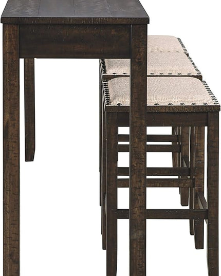 Signature Design by Ashley Rokane Urban Farmhouse 25" Counter Height Dining Room Table Set with 3 Bar Stools, Brown - LeafyLoom