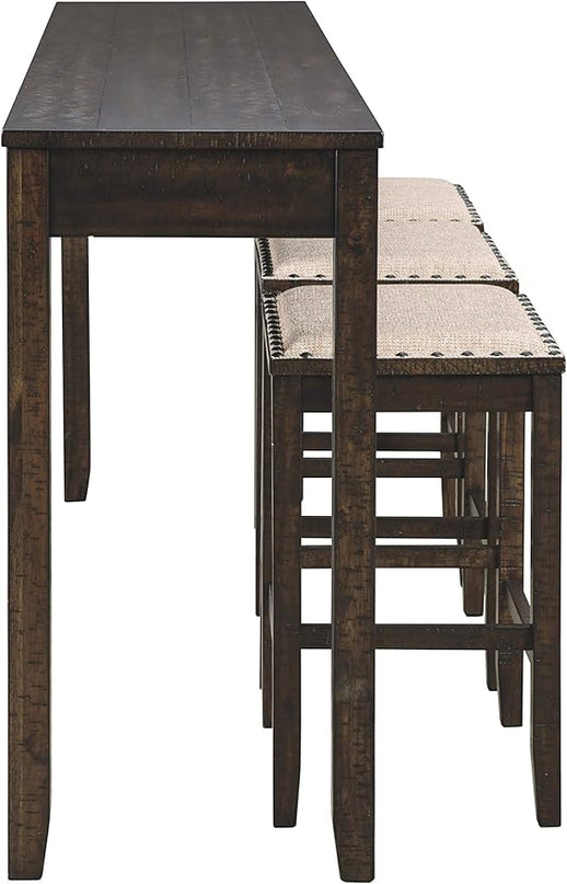 Signature Design by Ashley Rokane Urban Farmhouse 25" Counter Height Dining Room Table Set with 3 Bar Stools, Brown - LeafyLoom