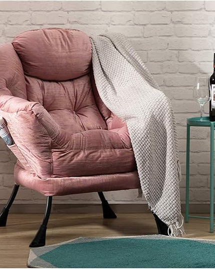 HollyHOME Modern Fabric Large Lazy Chair, Accent Oversized Comfy Reading Chair, Thick Padded Cozy Lounge Chair with Armrest, Leisure Sofa Chair for Living Room, Bedroom, Dorm, Gilding Pink - LeafyLoom