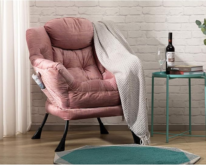 HollyHOME Modern Fabric Large Lazy Chair, Accent Oversized Comfy Reading Chair, Thick Padded Cozy Lounge Chair with Armrest, Leisure Sofa Chair for Living Room, Bedroom, Dorm, Gilding Pink - LeafyLoom