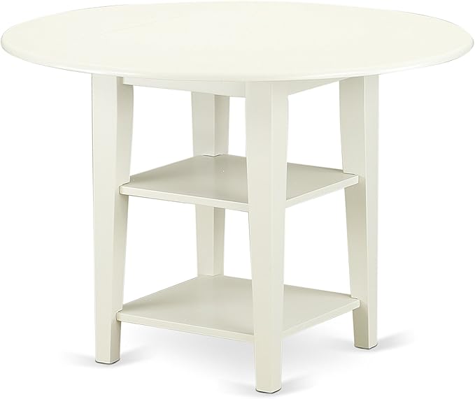 East West Furniture SUKE3-LWH-W Sudbury 3 Piece Kitchen Set for Small Spaces Contains a Round Table with Dropleaf & Shelves and 2 Dining Room Chairs, 42x42 Inch - LeafyLoom