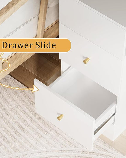 White Nightstand with Two Drawers,Chest of Drawers for Bedroom with Side Opening Storage Rack,3 Tiers Modern Night Table for Bedroom Storage Furniture (Right Angle) - LeafyLoom