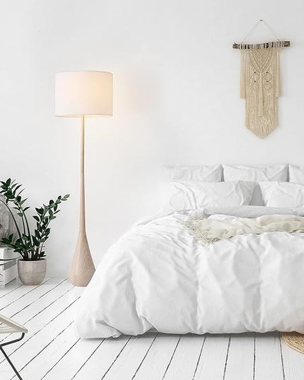 Globe Electric 52112 Kanana 65" Floor Lamp, Faux Wood, Cotton Shade - LeafyLoom