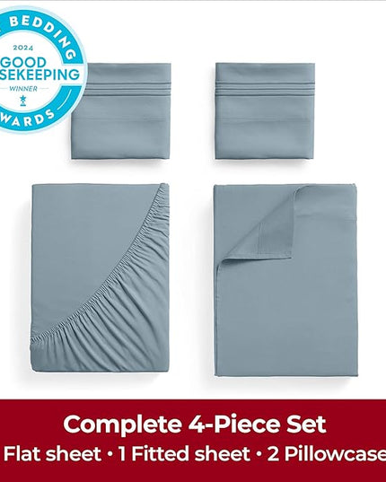 Mellanni Extra Deep Queen Sheets - 4 PC Iconic Collection Bedding Sheets & Pillowcases - Hotel Luxury, Ultra Soft, Cooling Bed Sheets - Extra Deep Pocket up to 21 inch (Queen, Spa Blue) - LeafyLoom