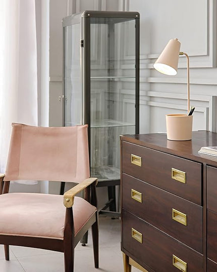 Globe Electric 30295 Taylor 18" Organizer Desk Lamp, Matte Pink, Brass Pivot Joint, On/Off Rotary Switch at Shade - LeafyLoom