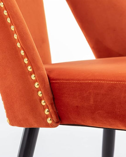 NicBex Dining Chairs Set of 2 Velvet Upholstered Kitchen Dining Chairs with Nailhead Trim for Dining Room-Orange - LeafyLoom