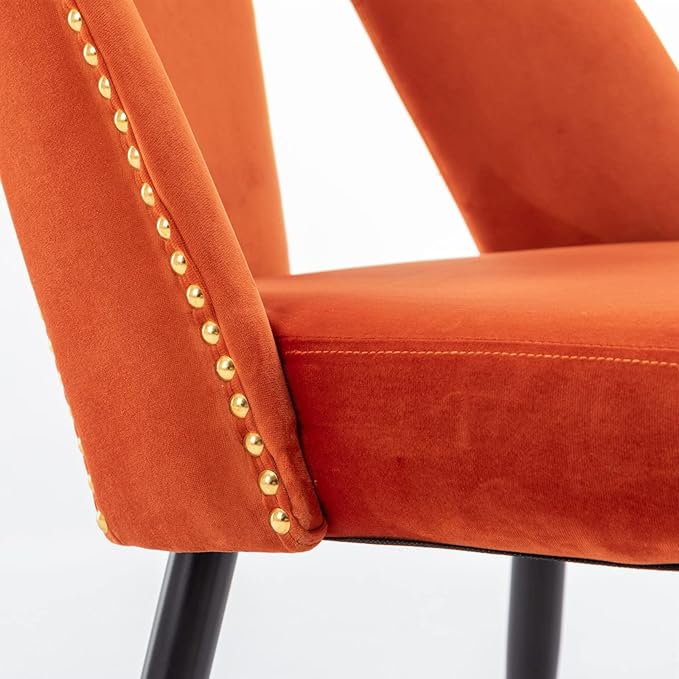 NicBex Dining Chairs Set of 2 Velvet Upholstered Kitchen Dining Chairs with Nailhead Trim for Dining Room-Orange - LeafyLoom
