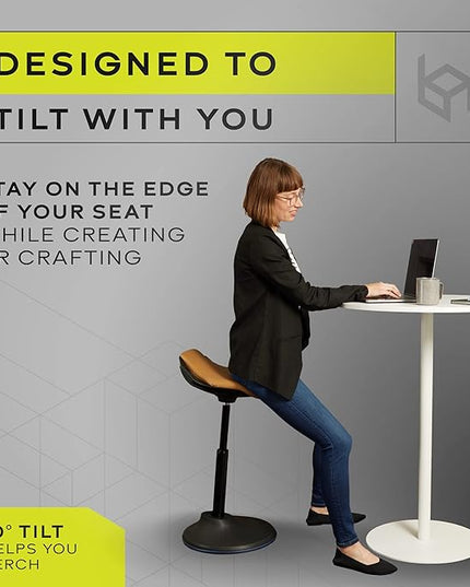 bonVIVO Standing Desk Chair - Ergonomic Chair for Tall Office Desks w/Back Support and Handles for Posture and Balance - Work from Home High Stool - Khaki - LeafyLoom