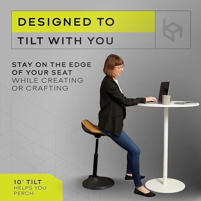 bonVIVO Standing Desk Chair - Ergonomic Chair for Tall Office Desks w/Back Support and Handles for Posture and Balance - Work from Home High Stool - Khaki - LeafyLoom
