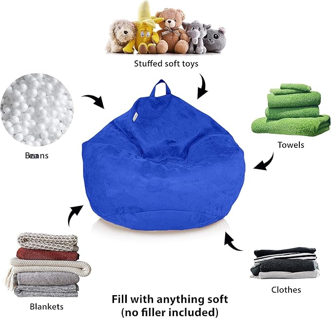 Bean Bag Stuffed Animal Storage Or Cover | No Filler | Extra Large | for Adults Or Kids | Double Stitched | Durable Zipper | Premium Microsuede - LeafyLoom