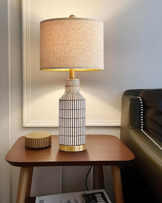 25" Lamps Set of 2 - Table Lamps for Bedroom - Modern Living Room Lamps - Brown Ceramic Bedside Lamps - Farmhouse Lamps - LeafyLoom