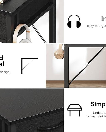 ODK Small Desk with Fabric Drawers- for Bedroom, White Study Desk with Storage, Home Office Computer Desk for Small Spaces, 32 Inch Modern Work Writing Kids Table, Black - LeafyLoom
