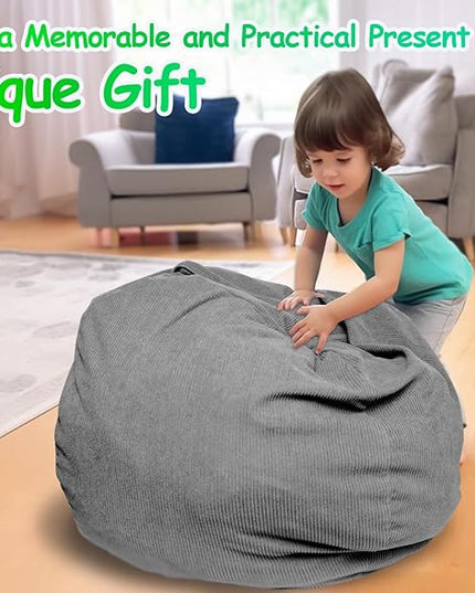 Premium Corduroy Stuffed Animal Storage Bean Bag Chair Cover (No Filler) for Organizing Plush Toys Or Textile Stuffable Bean Bag Sack for Adults Teens Children Lazy Chair Playroom Washable Cover - LeafyLoom
