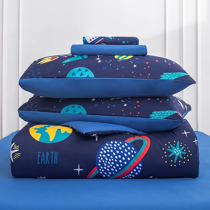 Twin Comforter Set for Boys Girls Space Bedding,Twin Size Comforter Sets Galaxy Bedding Comforter Quilt Set Kids 7pieces,Full Size Bedding Sets with Comforter and Sheets - LeafyLoom