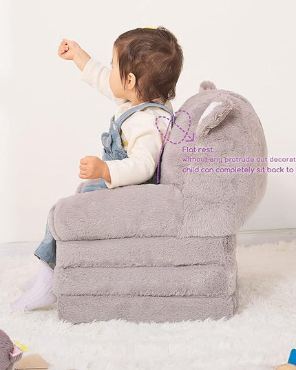 Kids Couch Fold Out Soft Toddler Chairs,Toddler Armrest Chair Bed for Play,Gift for 0-3 Years,Grey Kitty - LeafyLoom