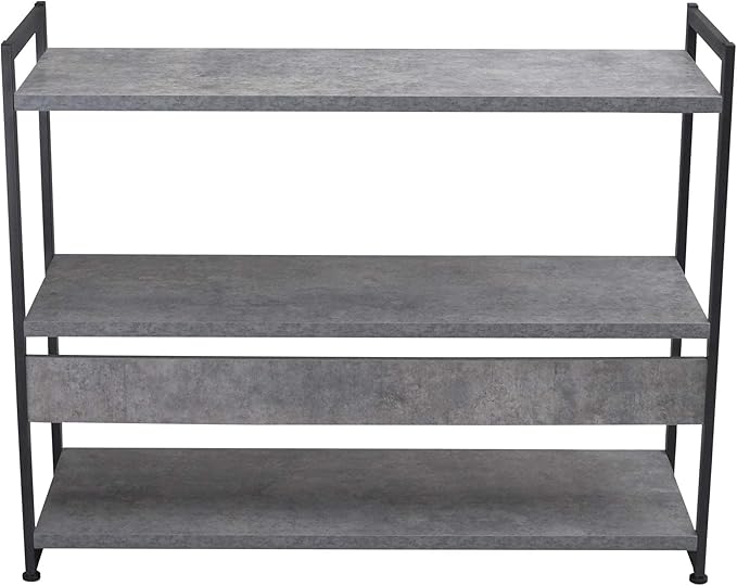 Household Essentials 3 Tier Storage Shelf with Minimalist Metal Frame | 40.5" W x 32.5" H x 13.75" D | Slate Faux Concrete, Grey - LeafyLoom