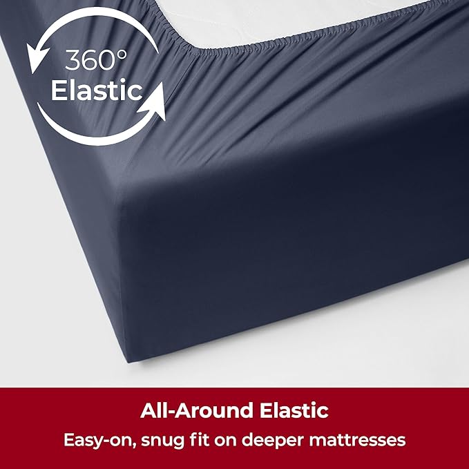Mellanni Extra Deep Twin Sheets - 3 PC Iconic Collection Bedding Sheets & Pillowcases - Hotel Luxury, Ultra Soft, Cooling Bed Sheets - Extra Deep Pocket up to 21 inch (Twin, Navy Blue) - LeafyLoom
