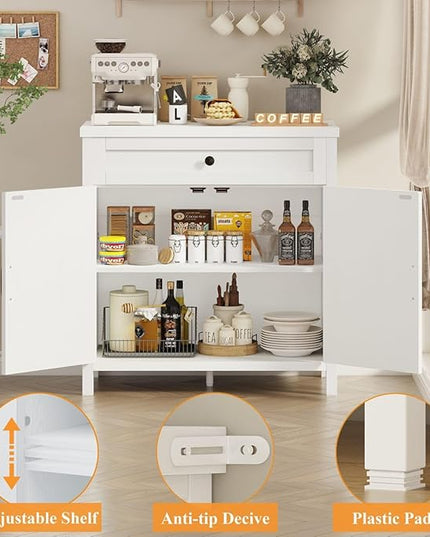 FATORRI Buffet Cabinet with Storage, Modern Sideboard Cabinet with Doors and Adjustable Shelves, Farmhouse Wood Bar Cabinet for Living Room & Kitchen (White Oak) - LeafyLoom