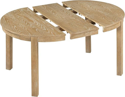 5-Piece Farmhouse Extendable Round Dining Table Set with Two 4 Upholstered Chairs for Kitchen, Breakfast Nook, Living Room, 42"-56" L x 42" W x 30" H, Natural Wood Wash(2 Small Drawers) - LeafyLoom
