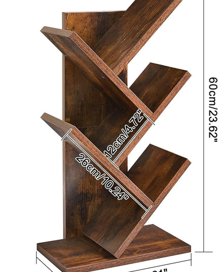 YMYNY 4 Tier Tree Bookshelf, Small Bookcase, Modern Wood Book Storage Rack, Freestanding Book shelf for Books/Movies/CDs, Narrow Display Rack for Living Room, Home Office, Rustic Brown UHBC014H - LeafyLoom