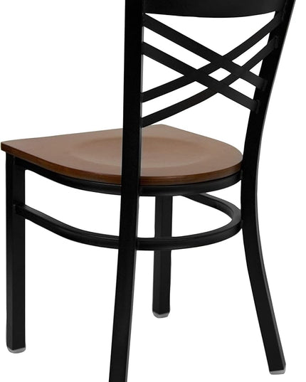 Flash Furniture 2 Pk. HERCULES Series Black ''X'' Back Metal Restaurant Chair - Cherry Wood Seat - LeafyLoom