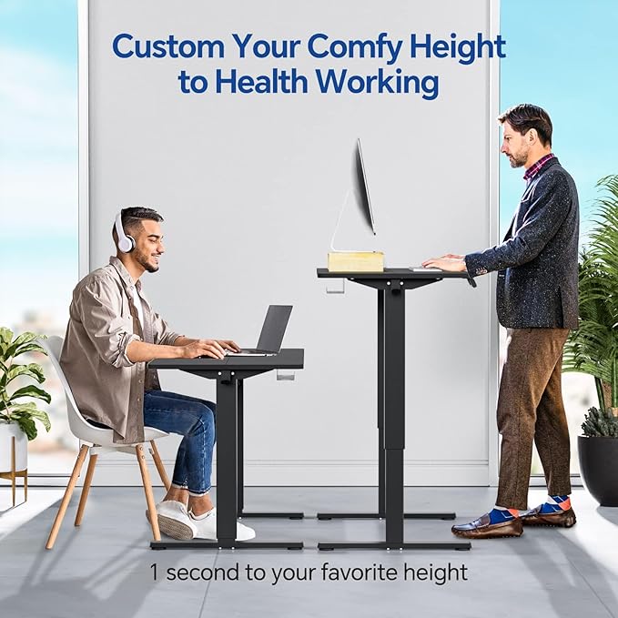 Motorized Standing Desks, Electric Stand Up Desk with Ultra Stable Construction and Cable Management,adjustable Height Desk with Memory Preset Design for Home Office Use 48x24 in Black - LeafyLoom