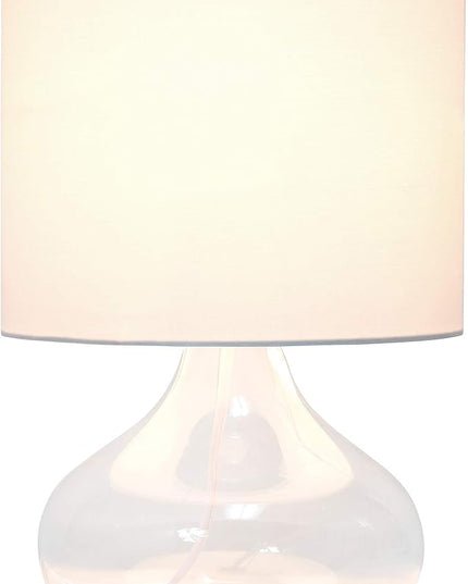 Simple Designs LT2063-CLW Small Glass Raindrop Bedside Table Lamp with White Fabric Shade, Clear - LeafyLoom