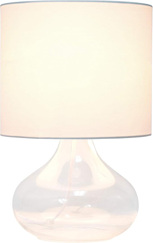Simple Designs LT2063-CLW Small Glass Raindrop Bedside Table Lamp with White Fabric Shade, Clear - LeafyLoom