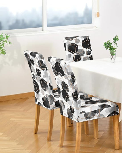 Gibelle Dining Room Chair Covers Set of 4, Soft Stretch Kitchen Chair Covers Slipcover Protector, Removable Washable Geometric Parson Chair Covers 4 Pack, Black Gibelle