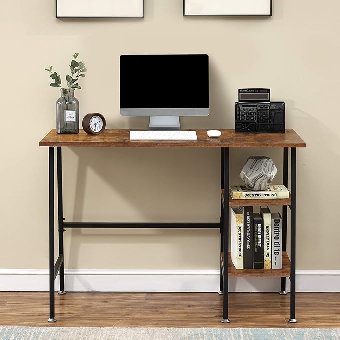 VECELO 43 Inch Computer Modern Student Writing home-office, Ladder Desk, Dark Walnut+black Leg - LeafyLoom