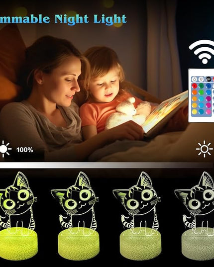 Cat Night Light Cat Gifts for Kids 3D Cat Lamp Kids Bedside Lamp 16 Color Change Decor Lamp with Remote & Smart Touch, Gifts for Christmas Birthday Boys Girls - LeafyLoom