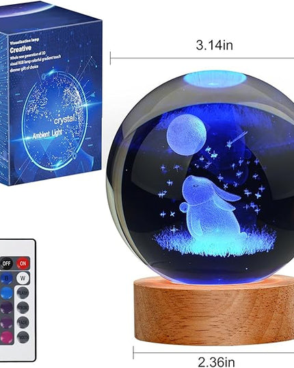 Easter Bunny Lamp Things for Teen Girls, Large 3D Bunny Night Light, Crystal Rabbit Lamp 16 Color Changing with Remote Control for Bedroom Decor, Night Light Bunny - LeafyLoom