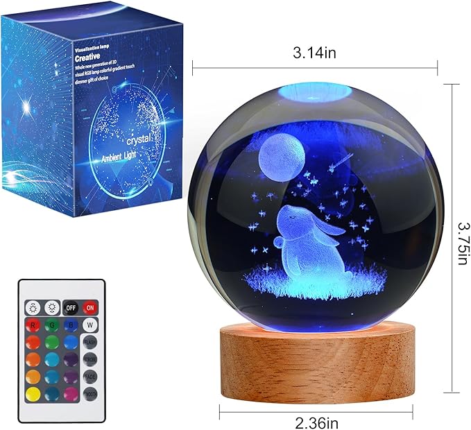 Easter Bunny Lamp Things for Teen Girls, Large 3D Bunny Night Light, Crystal Rabbit Lamp 16 Color Changing with Remote Control for Bedroom Decor, Night Light Bunny - LeafyLoom