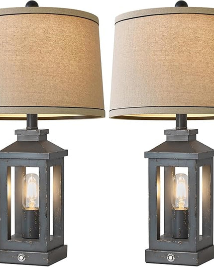 23.75" Farmhouse USB A+C Charging Ports 3-Way Dimmable Touch Control Table Lamp with Nightlight Vintage Modern Lamps for Living Room Bedroom - LeafyLoom