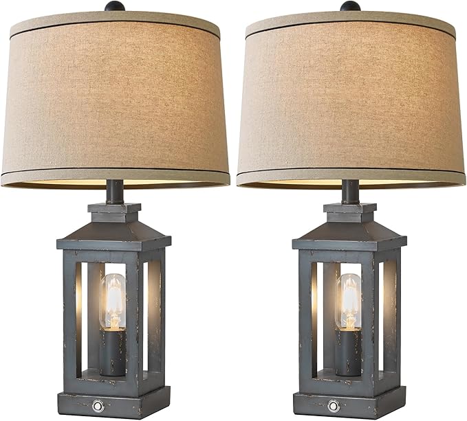 23.75" Farmhouse USB A+C Charging Ports 3-Way Dimmable Touch Control Table Lamp with Nightlight Vintage Modern Lamps for Living Room Bedroom - LeafyLoom