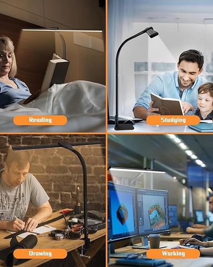 LED Desk Lamp, Office Architectural Desk Lamp, 31.5'' Large Size Office Lighting, 24W 5-Colour LED Computer Monitor Gooseneck Smart Lamp with Holder for Studying, Creating and Reading - LeafyLoom