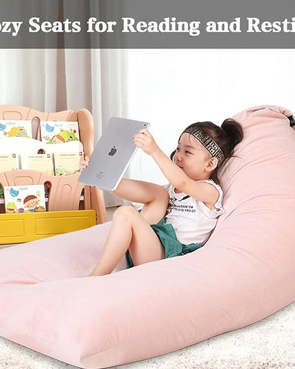 Jorbest Stuffed Animal Storage Bean Bag Chair for Kids and Adults, Luxury Velvet Stuffed Animal Bean Bag Storage, Cover Only(Sweet Pink 200L/52 Gal) - LeafyLoom