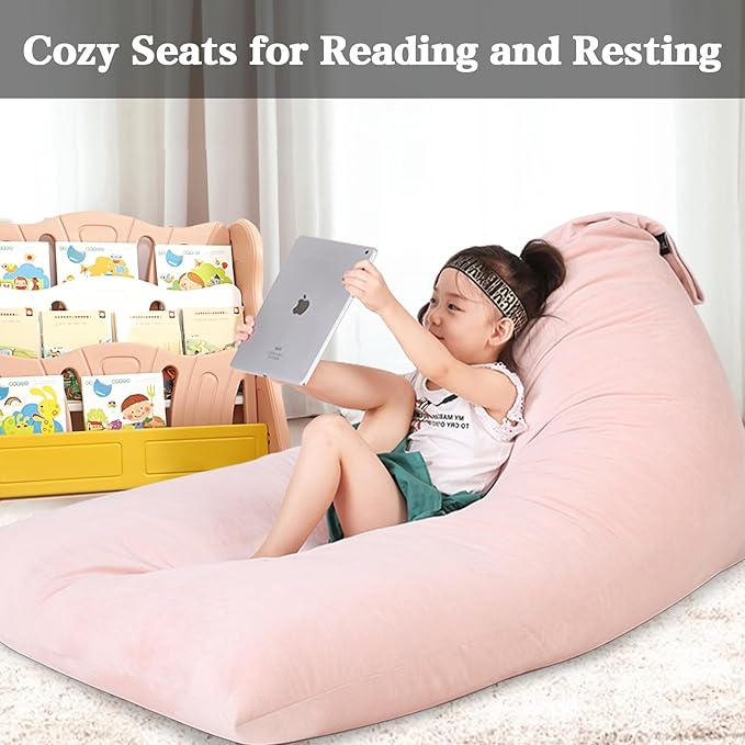 Jorbest Stuffed Animal Storage Bean Bag Chair for Kids and Adults, Luxury Velvet Stuffed Animal Bean Bag Storage, Cover Only(Sweet Pink 200L/52 Gal) - LeafyLoom