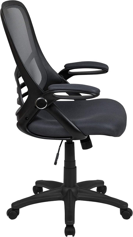 Flash Furniture Porter High-Back Swivel Office Chair with Adjustable Lumbar Support and Seat Height, Ergonomic Mesh Desk Chair with Flip-Up Armrests, Black - LeafyLoom