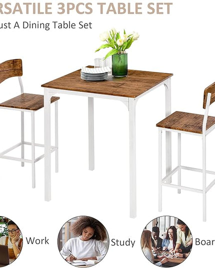 NicBex Kitchen Table for 2 Dining Room Set 3 Piece Bar Table Set, Industrial Counter Height Dining Table Set, Bar Table & Chairs with Steel Legs & Footrests, White - LeafyLoom
