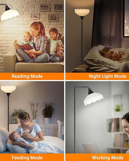 Floor Lamp with Remote, 2 in 1 Dimmable Standing Lamp for Reading, 76" Tall Lamp with Stepless Adjustable 3000K-6500K Colors, Black Torchiere Lamp for Living Room Bedroom Office, E26 LED Bulb Included - LeafyLoom