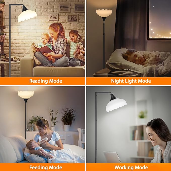 Floor Lamp with Remote, 2 in 1 Dimmable Standing Lamp for Reading, 76" Tall Lamp with Stepless Adjustable 3000K-6500K Colors, Black Torchiere Lamp for Living Room Bedroom Office, E26 LED Bulb Included - LeafyLoom