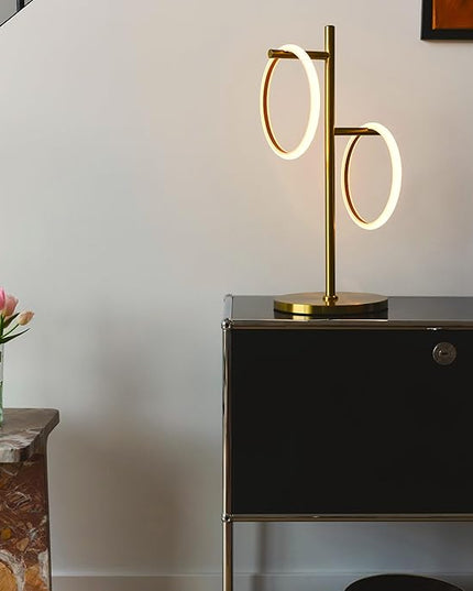 Brightech Saturn Table Lamp, Great Living Room Decor, Desk Tree Lamp for Offices, Contemporary Lamp for Living Rooms, Nightstand Lamp with 2 LED Lights for Bedroom Reading - Brass - LeafyLoom