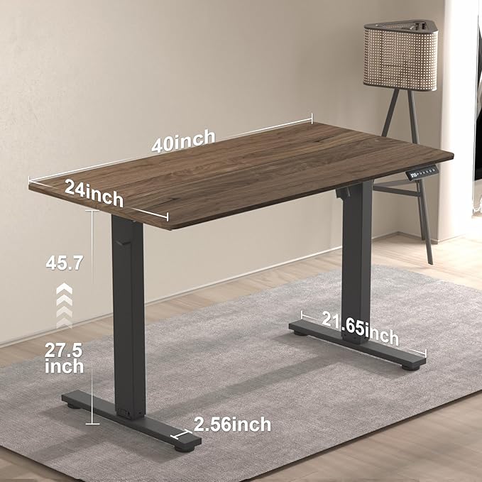 40 * 24 Inches Electric Standing Desk, Adjustable Height Sit Stand Up Desk with 3 Memory Presets, Motorized Home Office Computer Gaming Workstation Desk, Espresso - LeafyLoom