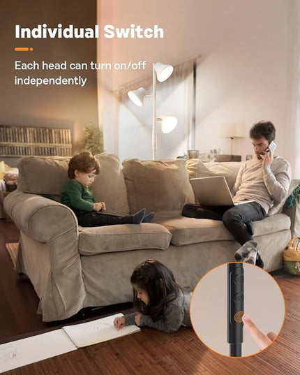 White Floor Lamp, 36W Modern Dimmable Standing Lamp 2700-6500K, 3 Rotatable LED Lights Reading Tall Lamp, Touch & Remote Control Floor Lamps for Living Room Bedroom Office - LeafyLoom